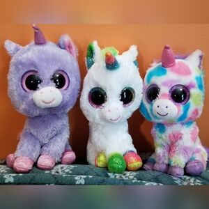 Ty Beanie Boo Rainbow, Pixy, Wishful Plush Unicorns